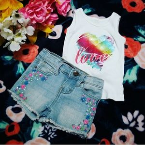 18 month Girl Embroidered Jean Shorts & Tank Top